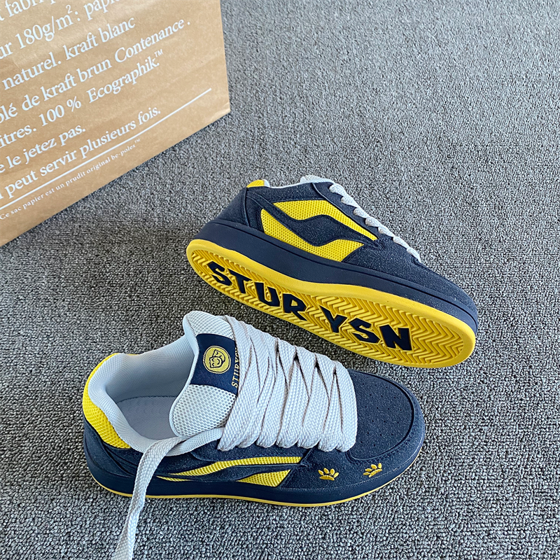 港风复古深蓝黄面包鞋男ins潮