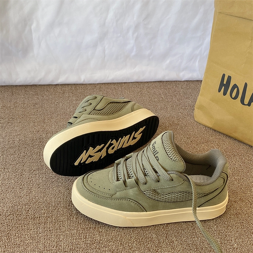 原创复古米绿色面包鞋男ins潮