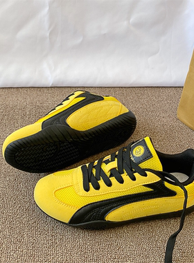 赛车鞋/黄黑色薄底德训鞋男女同款2025冬季新款网面百搭休闲板鞋