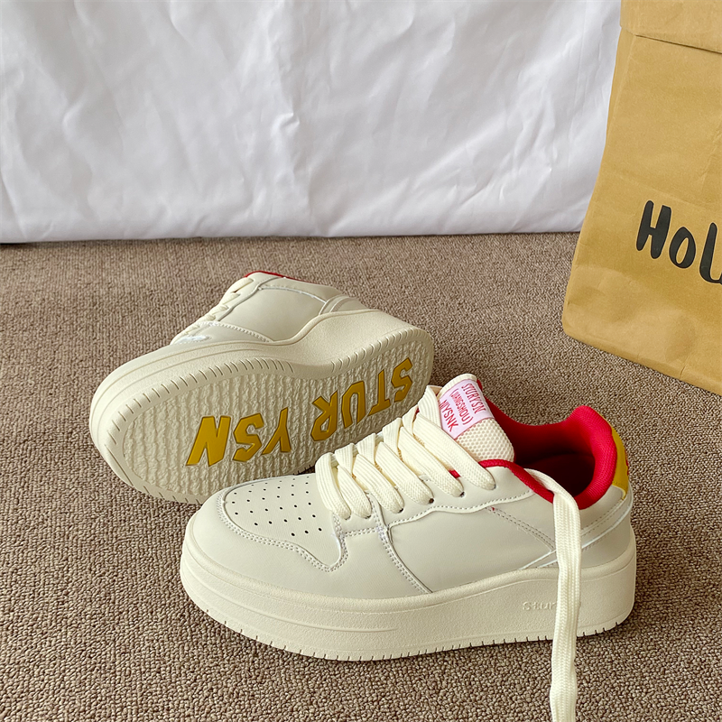 厚底增高米色德训板鞋女