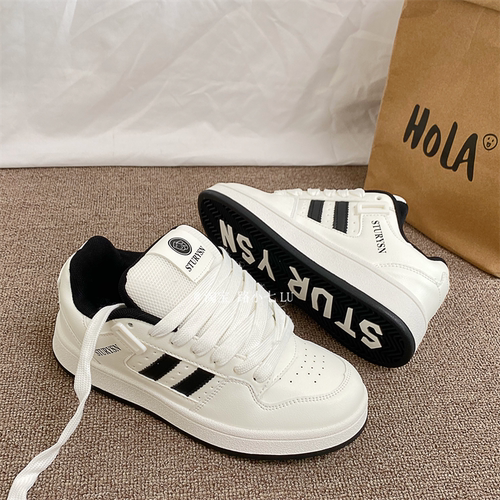 白黑拼色设计感情侣面包鞋