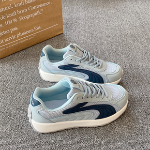 港风百搭休闲德训板鞋 新款 子 女ins潮2026春季 雾蓝拼色小众运动鞋