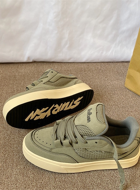 复古米绿色情侣板鞋男ins潮2026春季新款小众百搭运动休闲面包鞋