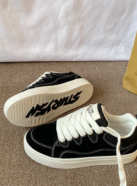 港风复古黑色板鞋男ins潮2026春季新款情侣百搭运动休闲德训鞋子