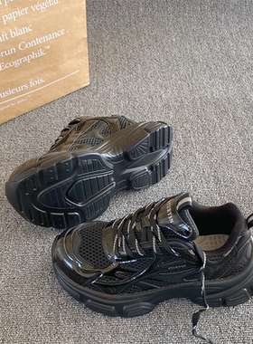 原创厚底增高黑色老爹鞋女ins潮2025冬季新款百搭运动休闲跑鞋子