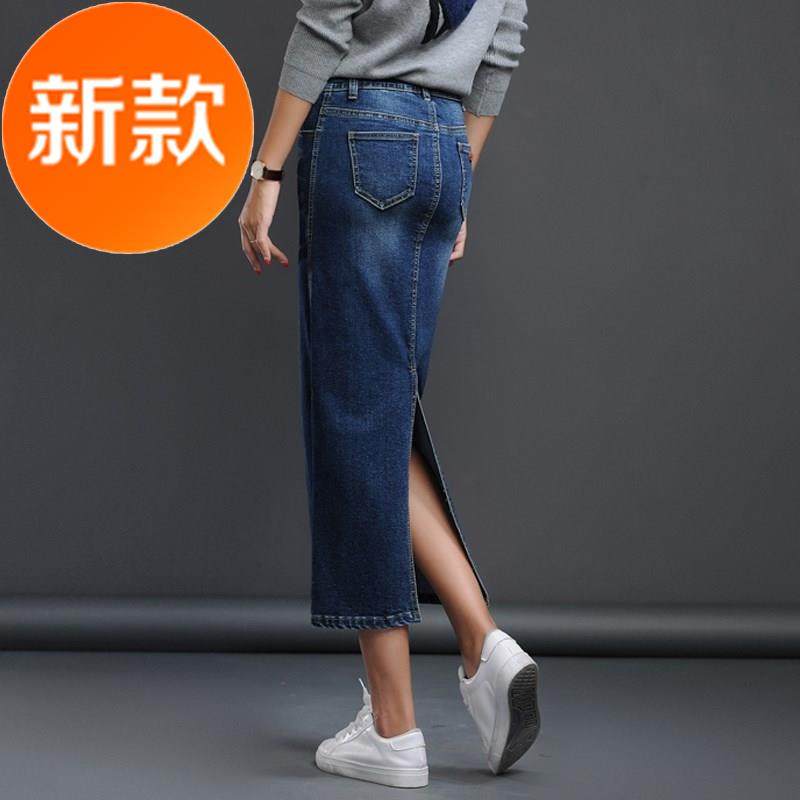 高腰牛仔裙女半身裙黑色弹力长裙后??。开叉直筒中长款一步包臀裙|ruв категории Женская одежда, юбка - от Buy2taobao.com для оказания профессиональной услуги покупки агента Taobao