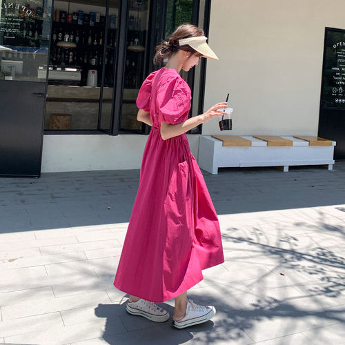 火龙果色长裙女夏初恋小