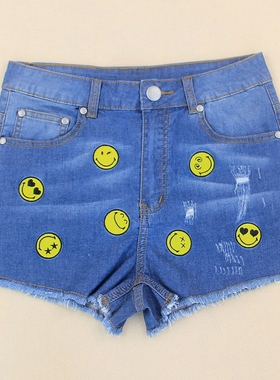 断码清仓 夏装新品SMILEY笑脸系列 少女装韩版百搭牛仔短裤50573