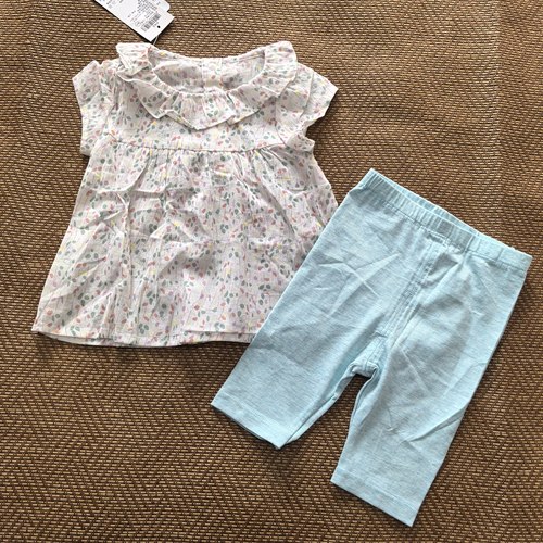 断码清仓丽婴房专柜正品 女童夏款超薄短袖打底裤套装66 80