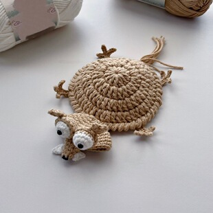 成品班味松鼠杯垫冰河世纪仓鼠杯垫钩织毛线大松鼠杯垫手工编织