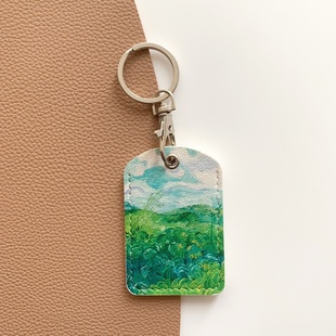 油画可爱门禁卡套长方形小卡感应公交电梯卡保护套钥匙扣一体卡包