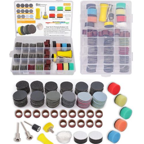 268件1英寸干湿砂磨盘用于Dremel砂钻头钩环砂纸60-10000粒度旋转