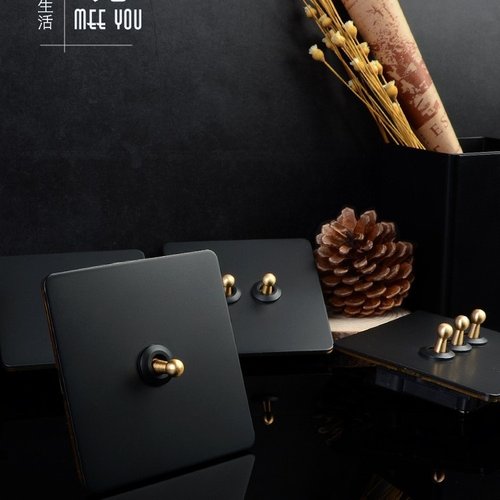 黑色复古黄铜拨杆开关金属面板墙壁插座家用酒店民宿工业风家居