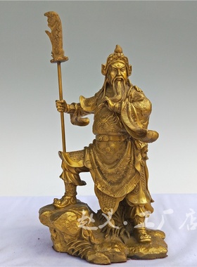 黄铜关公黄铜站关公像立刀关公摆件黄铜提刀关公家居装饰关羽摆件