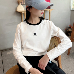 韩系撞色拼接宽松显瘦纯棉打底衫 新款 t恤2025春季 高品质女童长袖