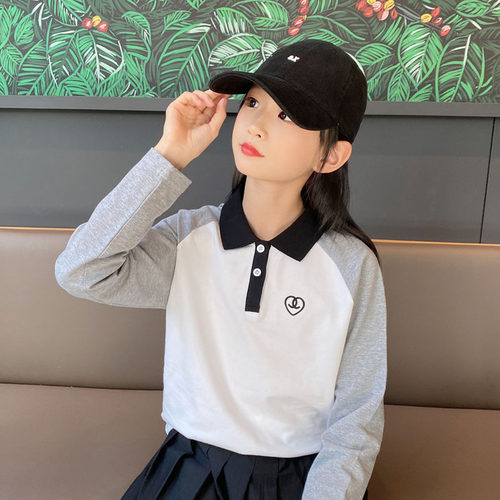 儿童POLO衫女童翻领长袖t恤学院