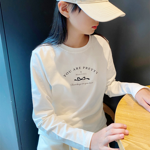 儿童白色打底上衣内搭正肩圆领 新款 纯棉女童长袖 T恤2025春秋装