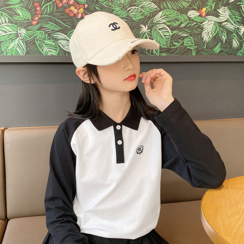 翻领长袖POLO衫学院风男女童刺绣