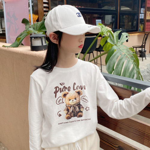 圆领休闲运动女童长袖卡通T恤