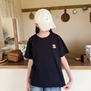 儿童短袖t恤夏季短袖女童男童中大童可爱韩系凉感棉宽松韩版黑色