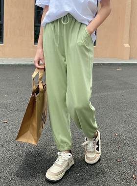 夏季薄款儿童休闲运动裤女童长裤宽松空调裤凉快防蚊裤草绿色2026