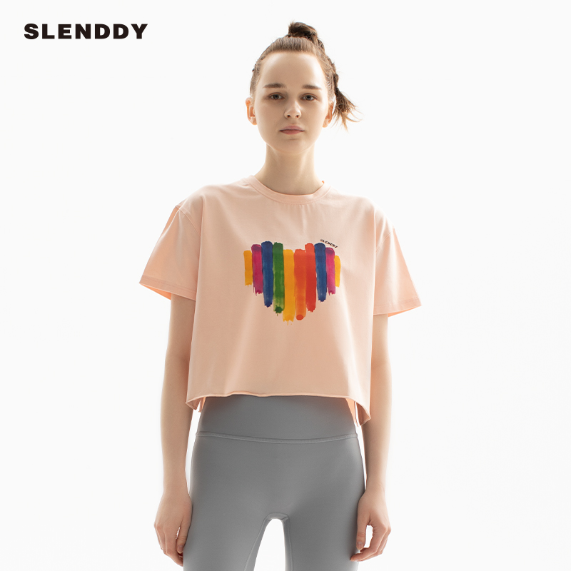 Slenddy限量版春夏圆领爱心印花短袖上衣女休闲运动速干t恤S2201