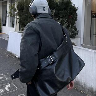NIN时髦复古单肩斜挎大容量慵懒风软皮托特暗黑系原宿男女休闲潮