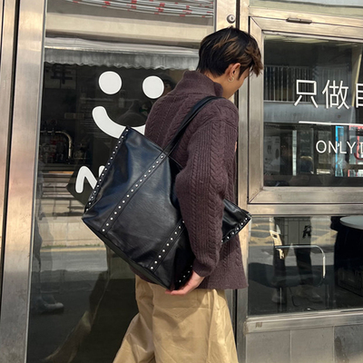 NIN暗黑系原宿单肩腋下托特挎包男女大容量背包通勤街头港风潮牌