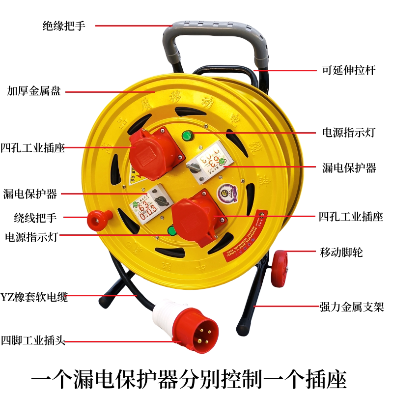 380v双开双控工业航空防爆插座移动电缆拖线盘电源接线卷线绕线轴