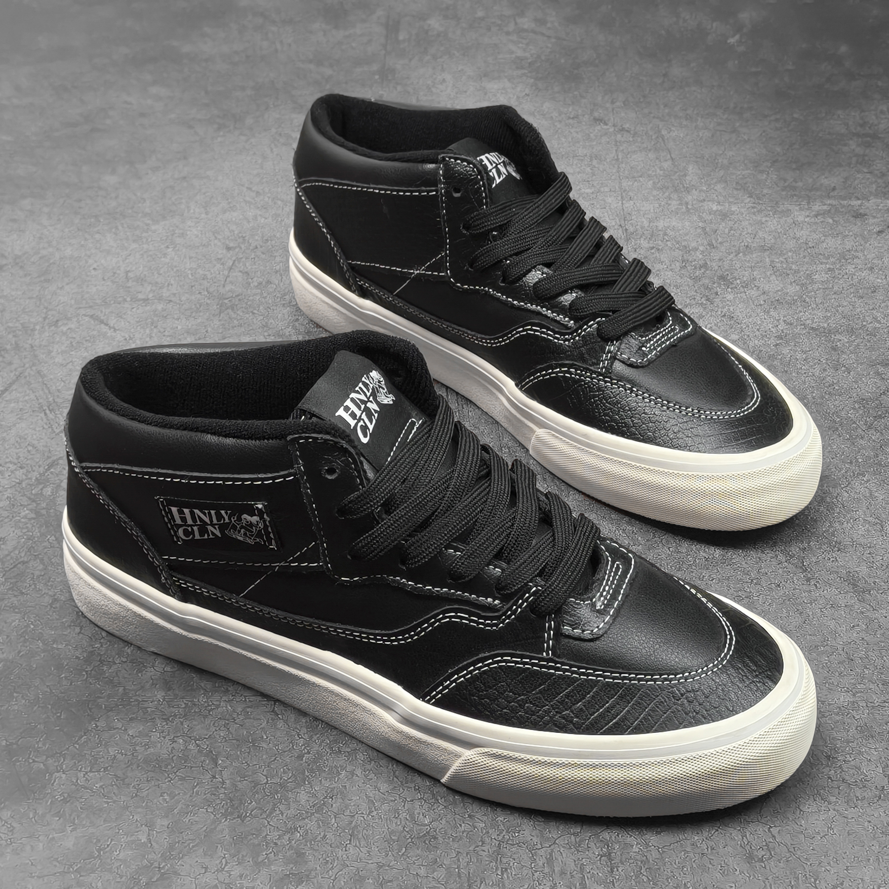 Half cab黑白鳄鱼纹真皮拼接美式复古中帮板鞋潮鞋休闲鞋街拍