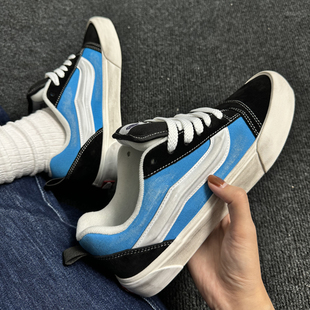 休闲鞋 skool百搭复古胖胖面包鞋 knu 低帮蓝黑做旧色全麂皮板鞋