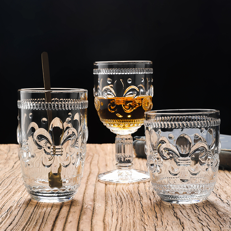 欧式鸢尾花浮雕创意饮料玻璃水杯