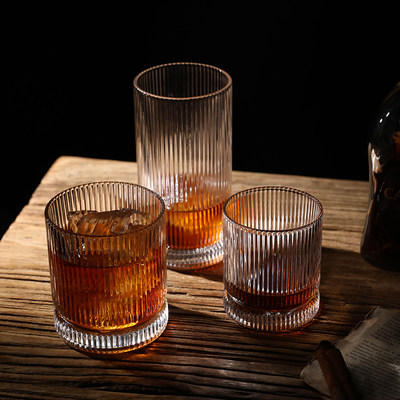 酒杯条纹款家用日式复古威士忌杯