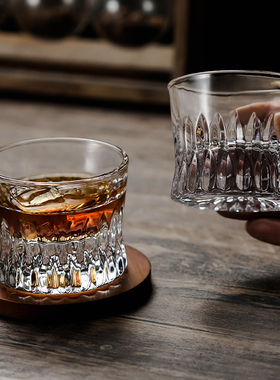 高档古典刻花威士忌酒杯套装加厚水晶玻璃杯子家用冰球洋酒烈酒杯