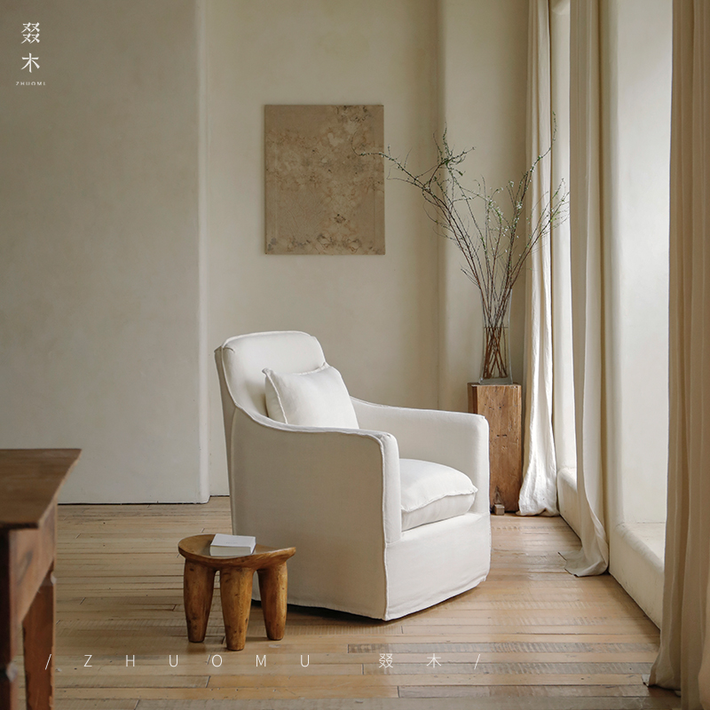 叕木侘寂风亚麻可拆洗懒人沙发