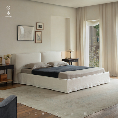 叕木侘寂自然风可拆洗软包亚麻床