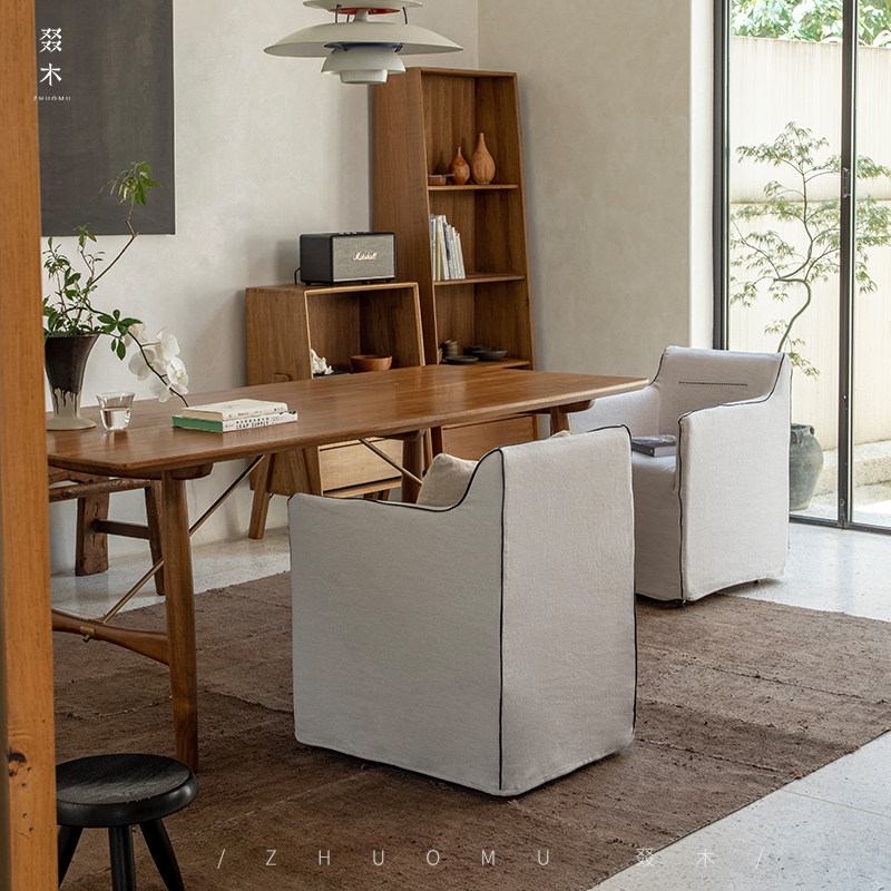 叕木日式侘寂风亚麻布艺可移动单人沙发椅民宿酒店休闲可拆洗餐椅,住宅家具,沙发椅,淘宝优惠券,粉丝福利购,淘宝优惠卷