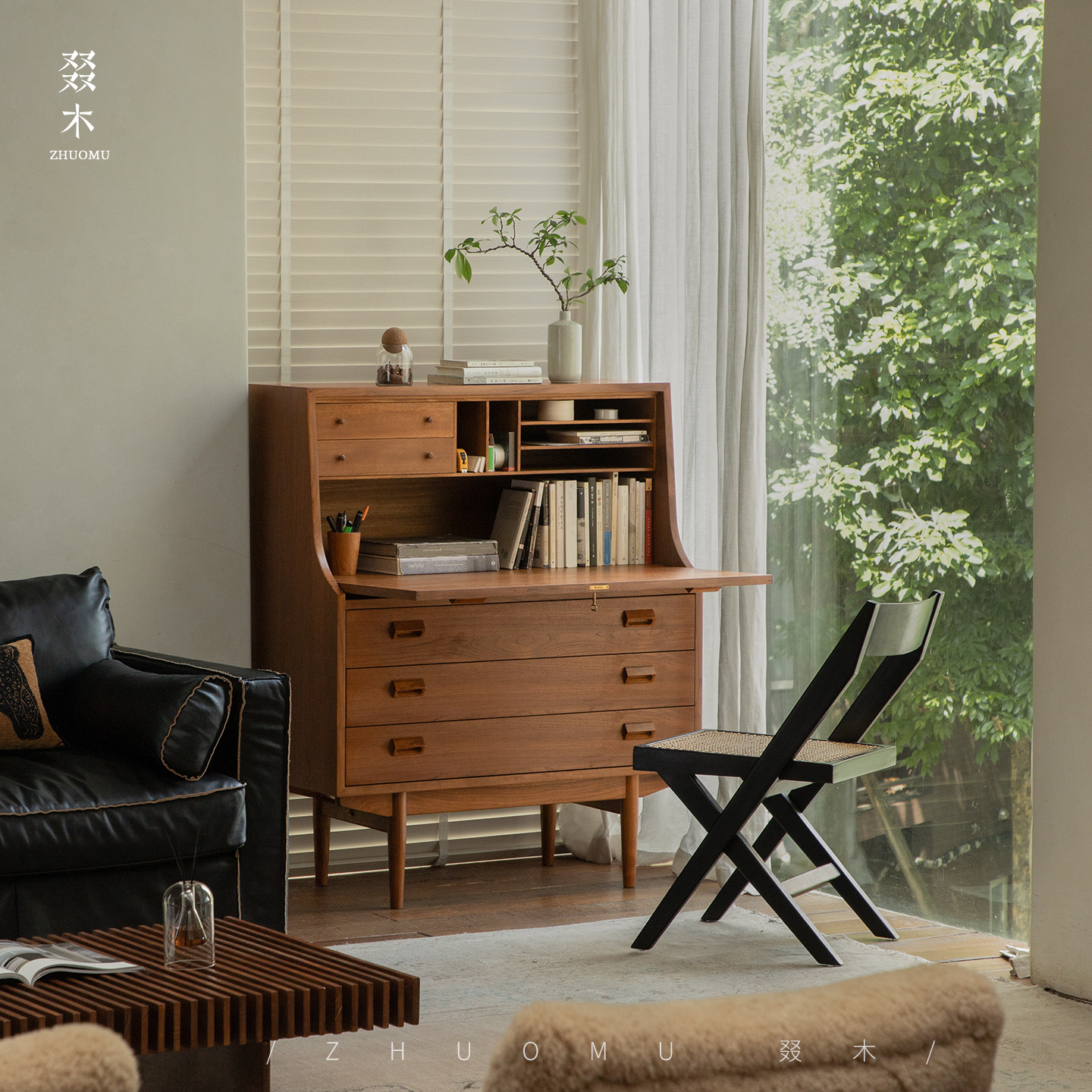 叕木|中古复古风丹麦设计师实木秘书柜卧室储物柜vintage梳妆柜