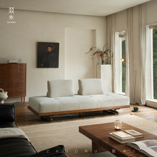 叕木|日间沙发\北欧中古复古风柚木丝绒布艺实木小户型双面沙发床