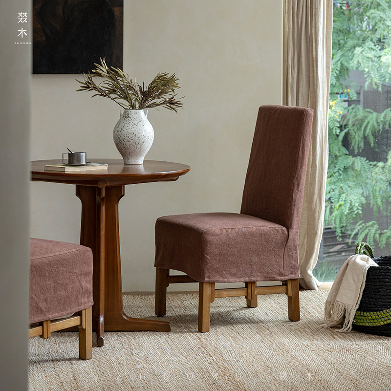 叕木|色织亚麻日式侘寂风布艺可拆洗民宿酒店实木软包柚木餐椅子,住宅家具,餐椅,淘宝优惠券,粉丝福利购,淘宝优惠卷