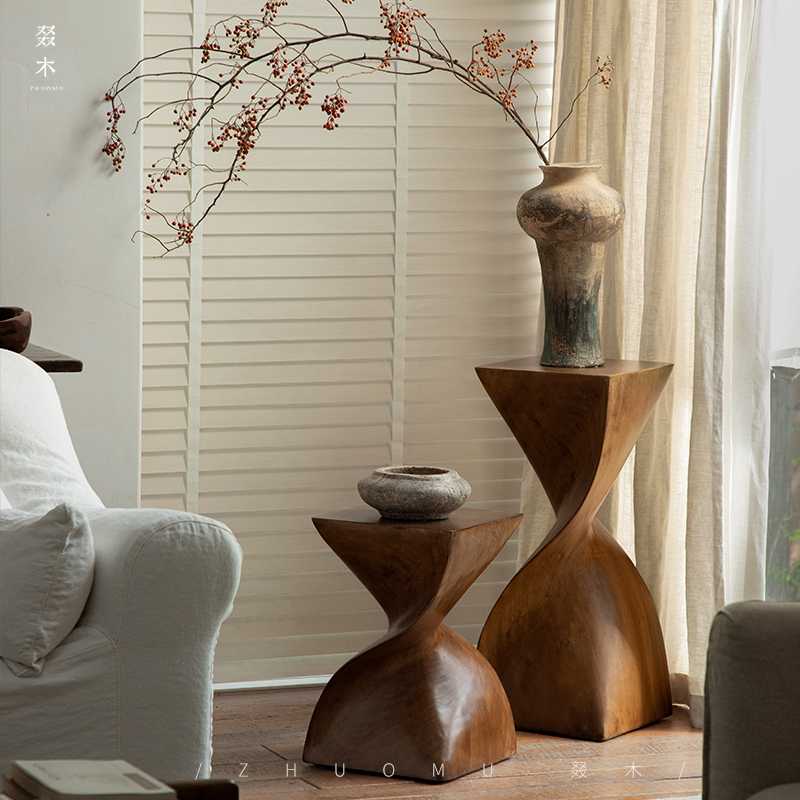 叕木整木创意边几原木置物架