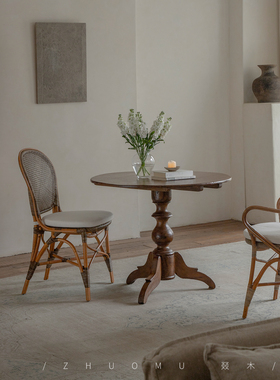 叕木/印尼老桌案|vintag中古实木圆餐桌案南洋复古侘寂风MCM家具