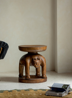 叕木|整木创意\非洲Senufo部落全实木凳子侘寂风碳化黑色中古家具