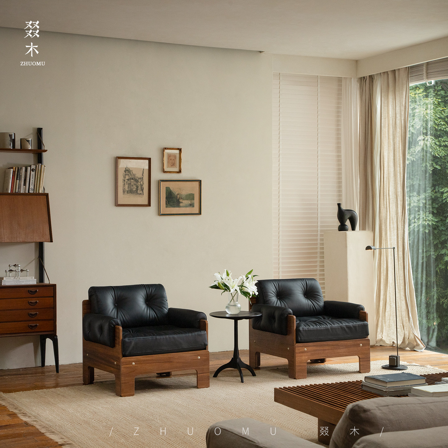 叕木|中古复古风客厅头层牛皮单人沙发酒店民宿阳台真皮休闲椅