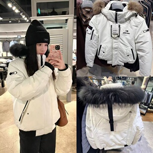 韩国新款eider大毛领工装羽绒服女鹅绒短款加厚保暖派克服潮