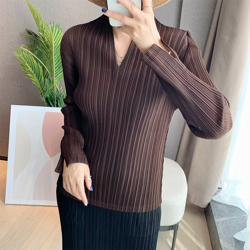 褶皱上衣三宅2022春秋长袖纯色