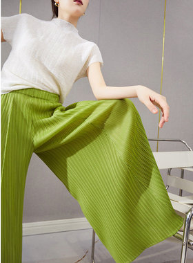 褶皱阔腿裤夏季女气质高腰显瘦宽松大码简约百搭长款休闲裤子