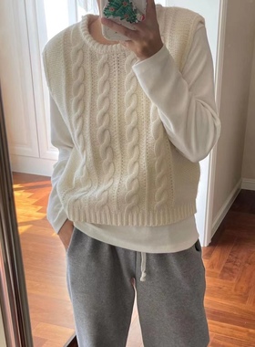 100%羊毛麻花背心韩国韩系粗针ins风女时尚百搭休闲