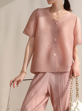 春之新潮款2022褶皱夏季大码宽松t恤超仙美时尚短袖衬衫上衣