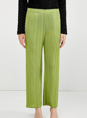 春夏休闲裤女简约宽松舒适弹力休闲裤女装褶皱长裤直筒裤褶皱